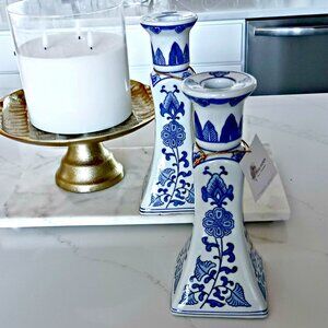 NEW! BLUE & WHITE TOILE CHINOISERIE CANDLE HOLDERS